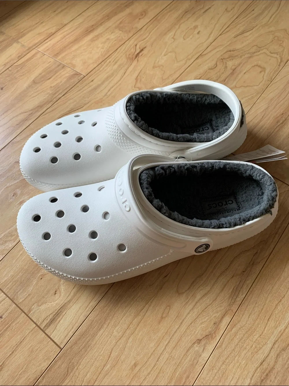 CROCS  Classic White Clog with Gray Fleece Lining unisex